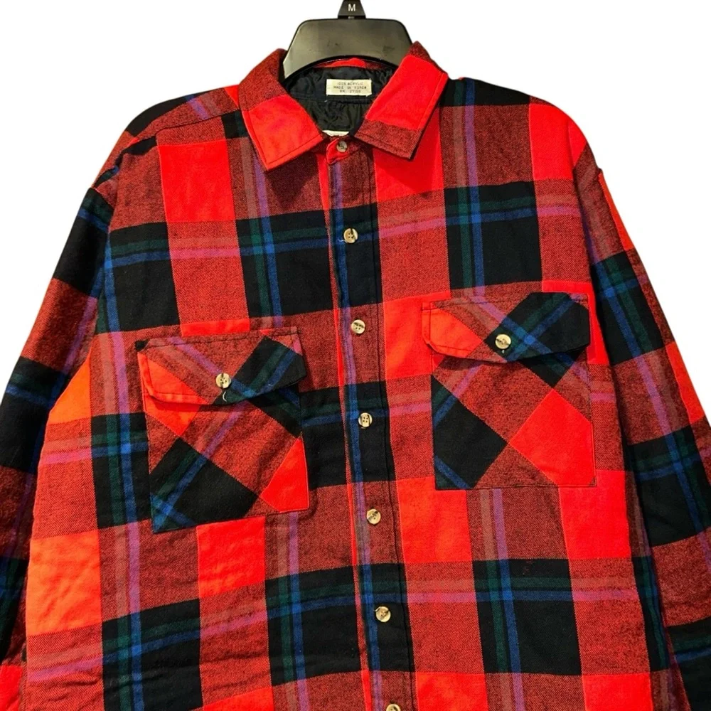 Midwest Clothing Mens Flannel Shacket Shirt Jacket Red Plaid 16-16½‎ Large Vtg
